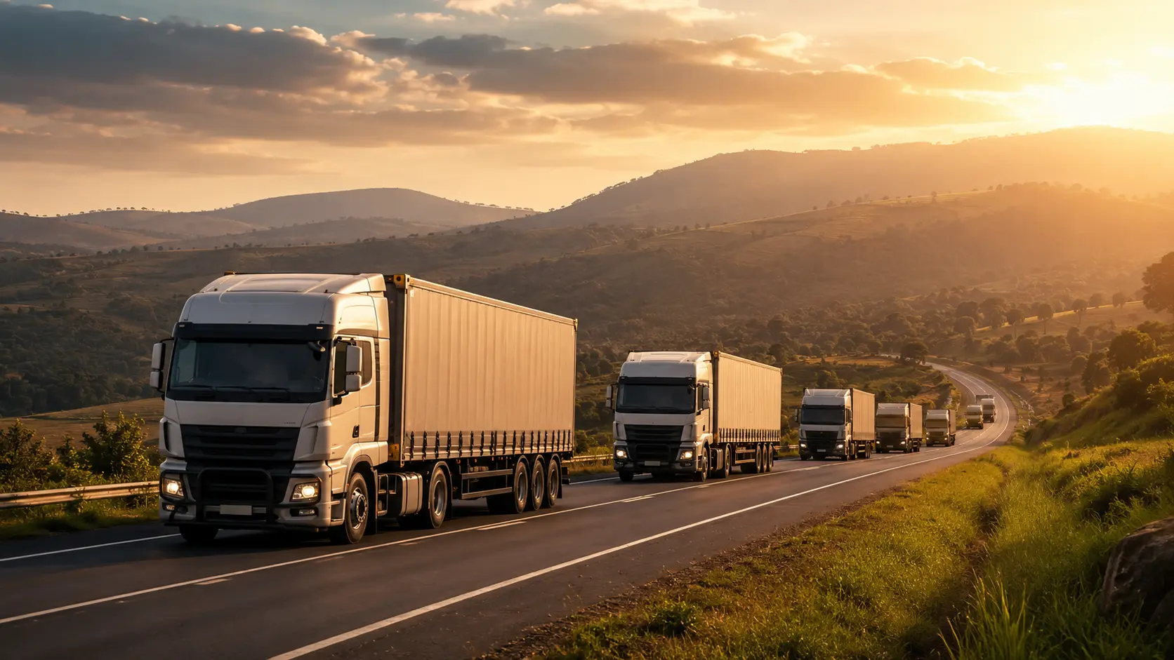 Regional freight convoy moving across a trade corridor
